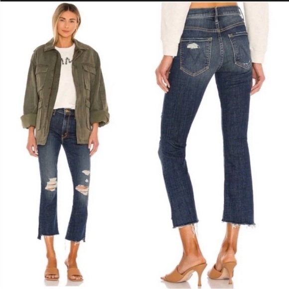 Mother Insider Crop Step Fray Distressed Jeans Wicked Wildflower 29 - Picture 1 of 11